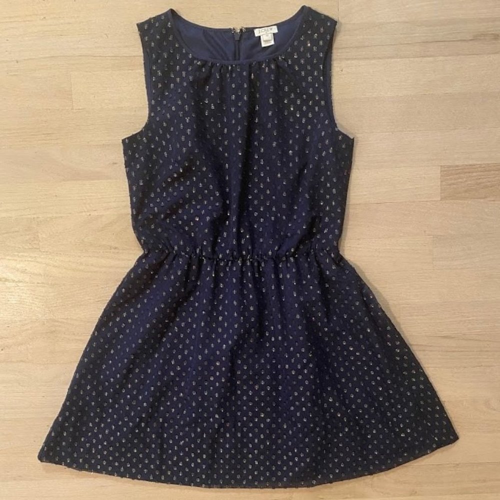 J. Crew Navy Metallic Gold Dot Sleeveless Dress size 00